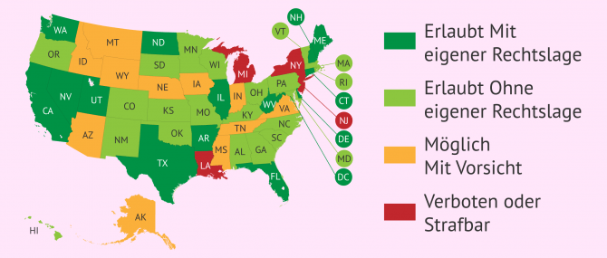 Imagen: Karte über Leihmutterschaft in den USA nach Bundesstaaten
